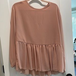 Boohoo Blush Nude Pink Peplum Chiffon Smock Blouse